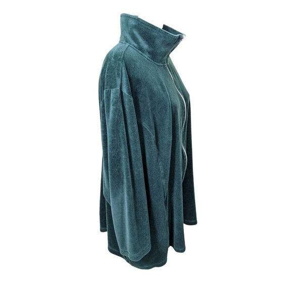 Catherines Womens Full Zip Jacket Plus Size 5X Green Velour Cozy Lounge Minimal - Picture 3 of 6